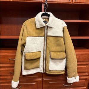 Like New Unisex Small Standard Cloth Faux Leather & Shearling Jacket